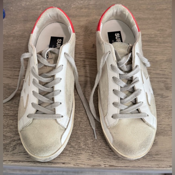 Golden Goose Cream/Grey Suede and White Leather Superstars with Pink Counters - Picture 2 of 8